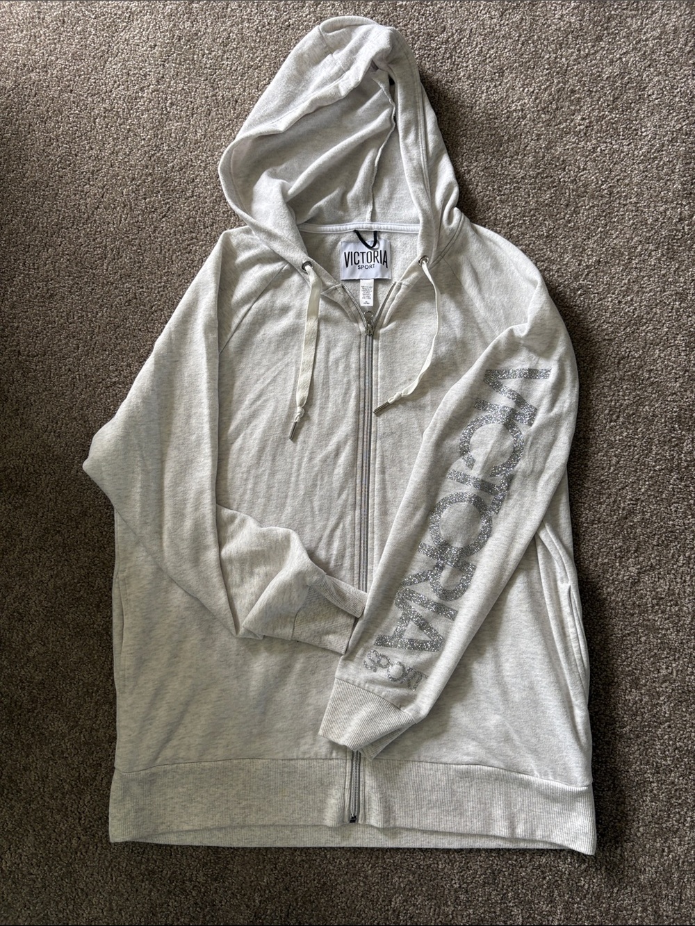 PINK Victoria's Secret Light Gray Full-Zip Hoodie